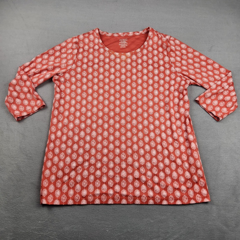LL‎ Bean Womens XL Rust Orange White Supima Cotton 3/4 Sleeve Geometric
